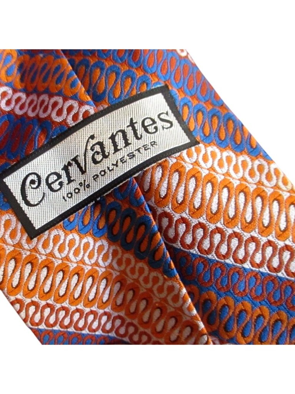 Vintage Necktie Cervantes Orange Blue Geometric Pattern 100% Polyester Mens Tie